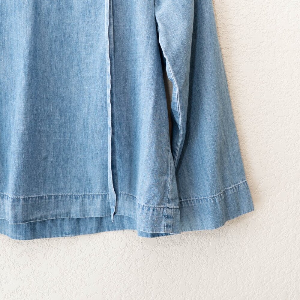 Madewell Chambray Top XS Blue Cotton Lyocell Tie Neck Boho Lightweight Blouse - Picture 6 of 12